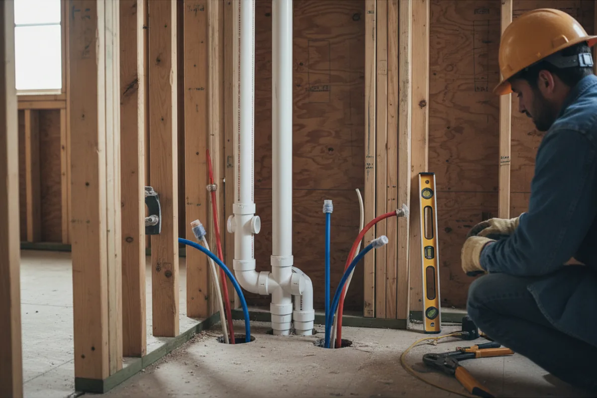 Drain and supply rough-in during Leak Detection in Lakemore